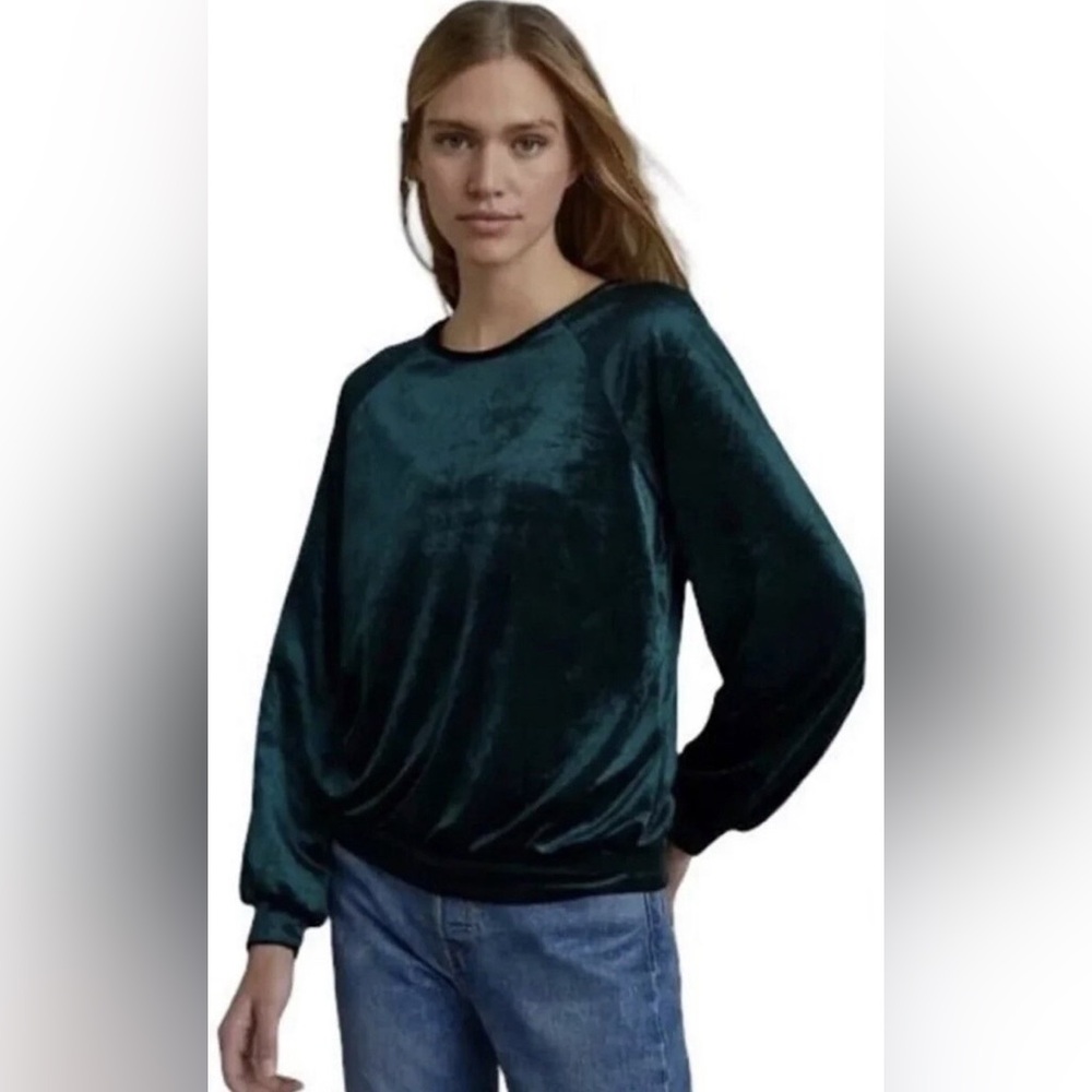 Anthropologie Maeve Candace Green Velvet Top- Small‎